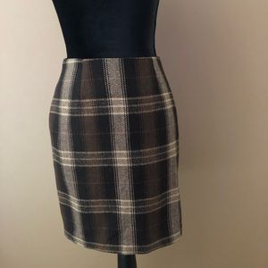 Brown Plaid Wool Blend Skirt